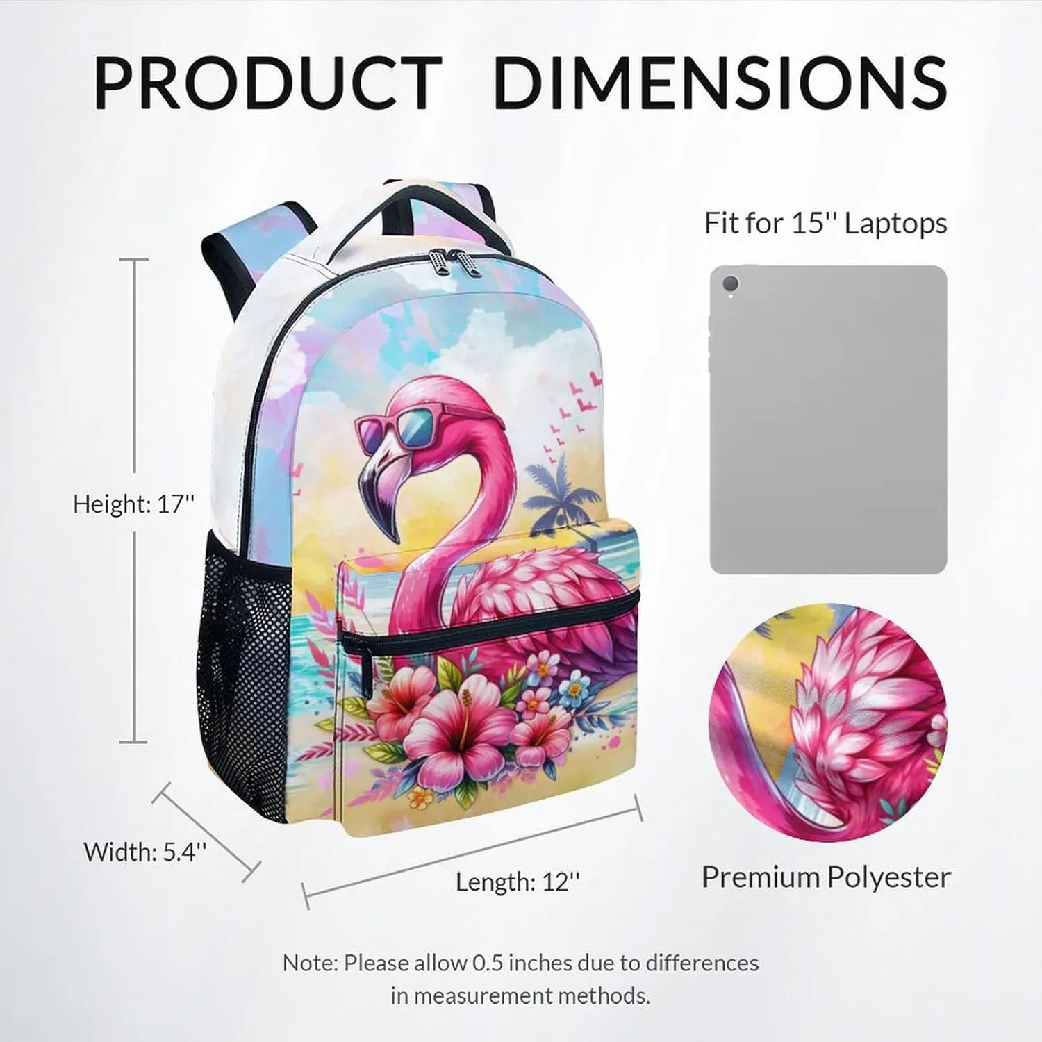 School Backpack for Girls - 17 Inch Large Capacity Aesthetic Kid Backpack - Colorful Durable Flamingo Bookbag for School, Travel and Camp
