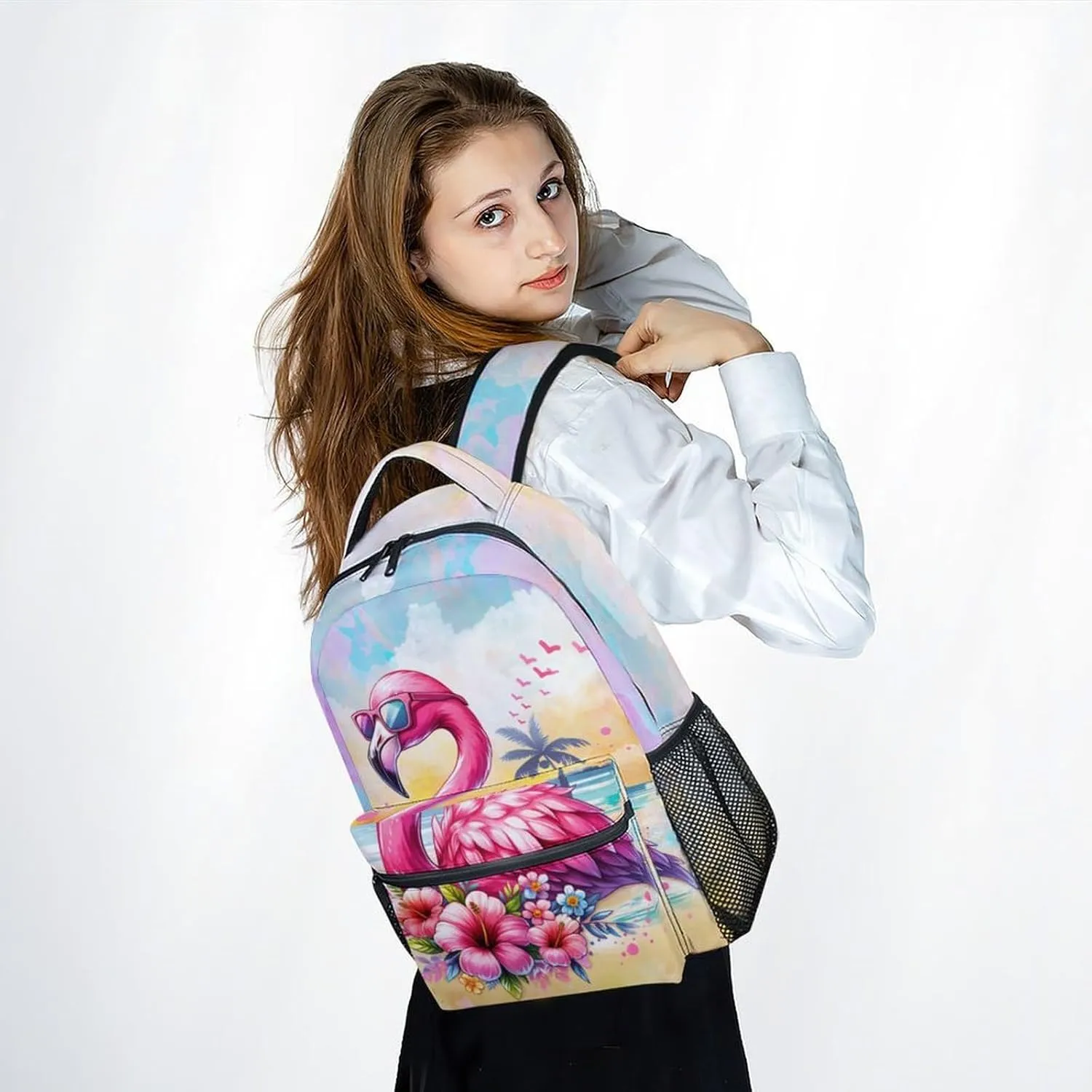 School Backpack for Girls - 17 Inch Large Capacity Aesthetic Kid Backpack - Colorful Durable Flamingo Bookbag for School, Travel and Camp
