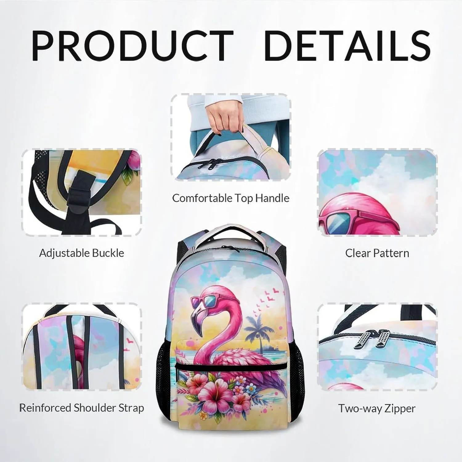 School Backpack for Girls - 17 Inch Large Capacity Aesthetic Kid Backpack - Colorful Durable Flamingo Bookbag for School, Travel and Camp