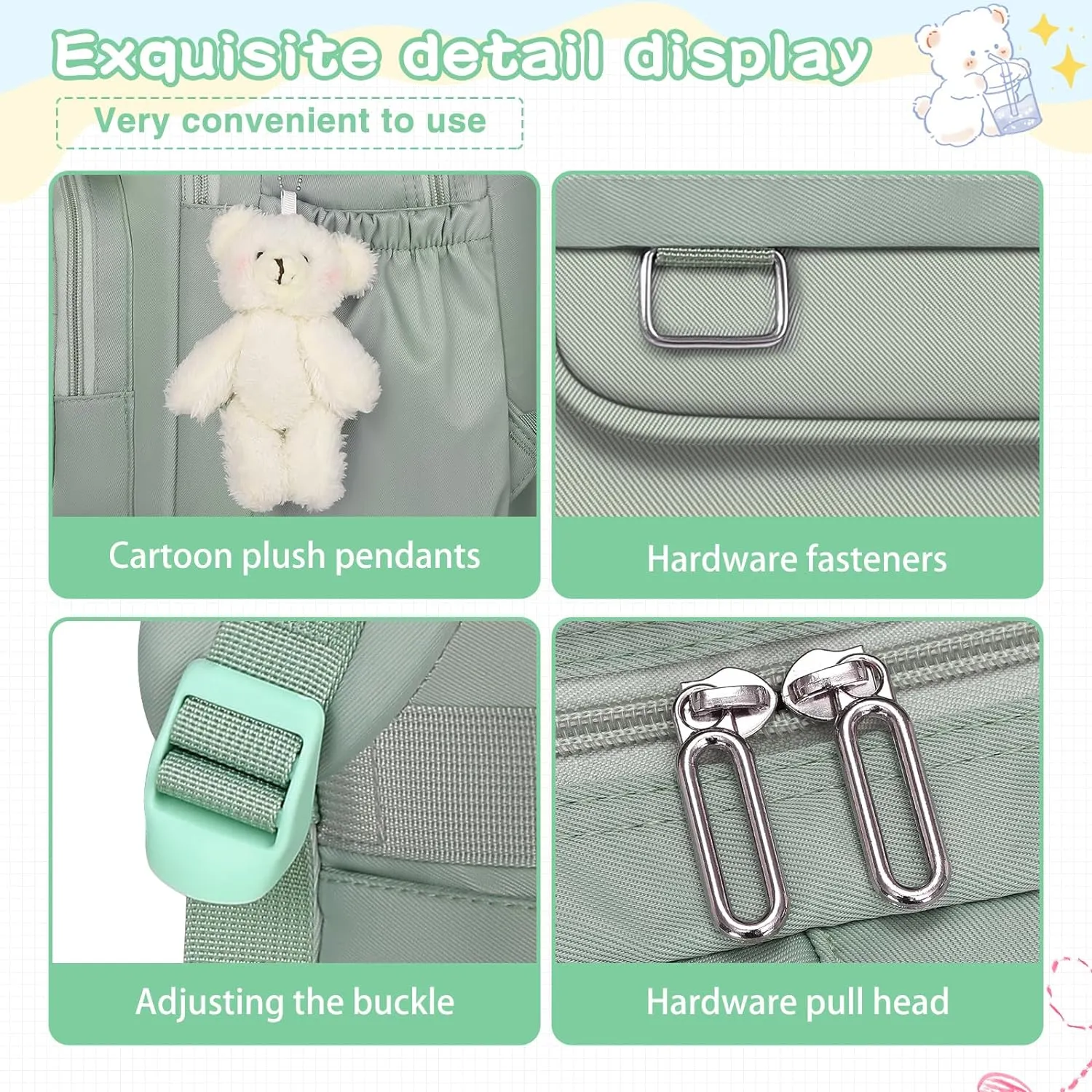 School Backpack for Kids Girls Cute Travel Backapck for College Women Men Casual Laptop Bookbag for Teen Student(Green)