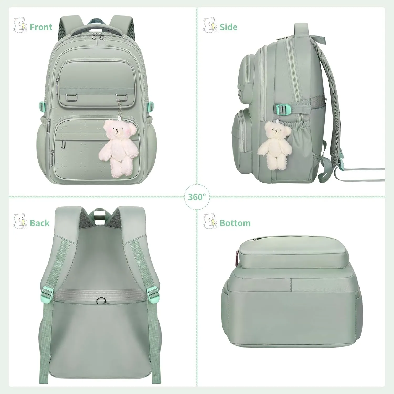 School Backpack for Kids Girls Cute Travel Backapck for College Women Men Casual Laptop Bookbag for Teen Student(Green)