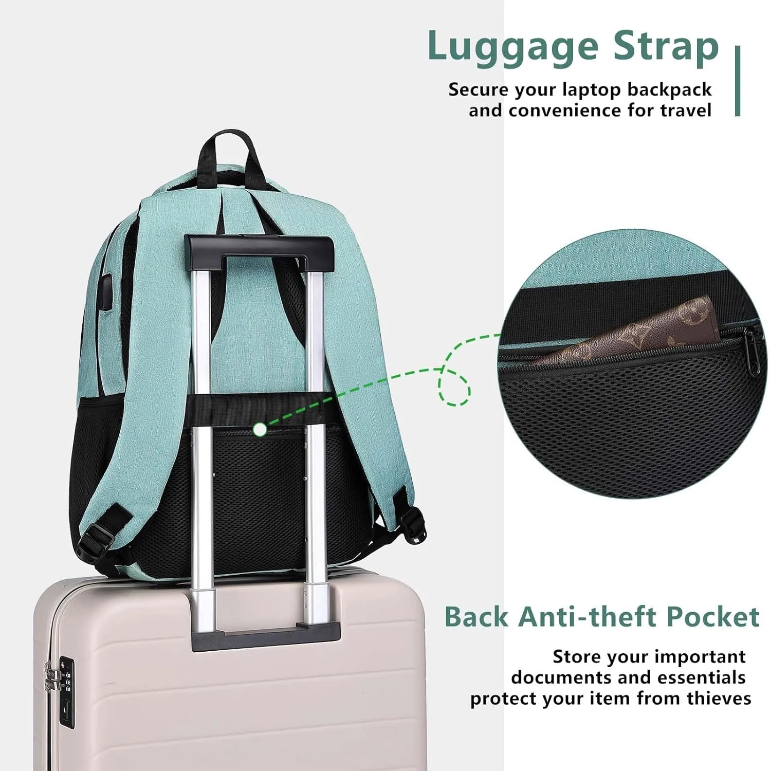 School Backpack for Teen Boys, Backpack for Men and Women 15.6 inch Laptop Backpack Large College Students Bookbag with USB Charging Port & Compartments, Green