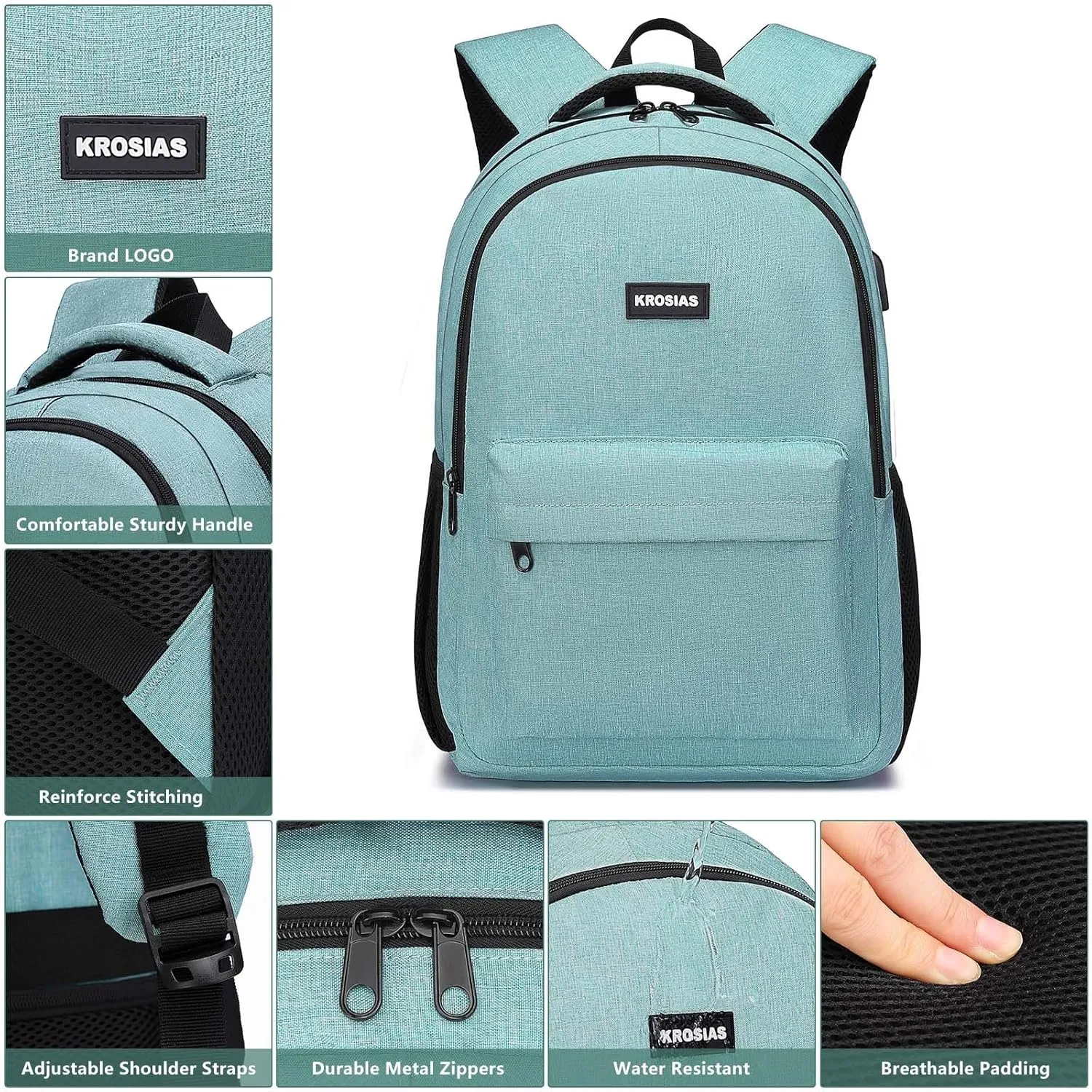 School Backpack for Teen Boys, Backpack for Men and Women 15.6 inch Laptop Backpack Large College Students Bookbag with USB Charging Port & Compartments, Green
