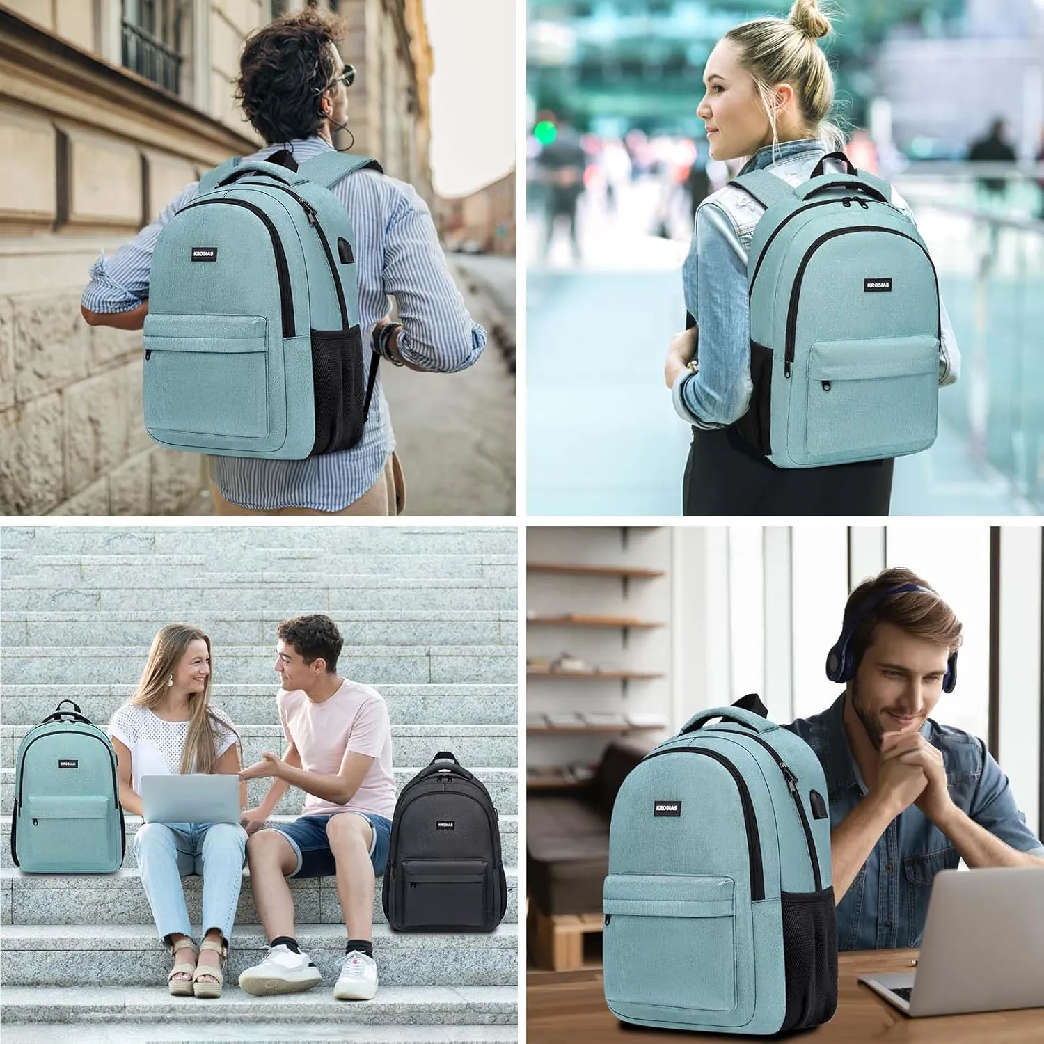 School Backpack for Teen Boys, Backpack for Men and Women 15.6 inch Laptop Backpack Large College Students Bookbag with USB Charging Port & Compartments, Green