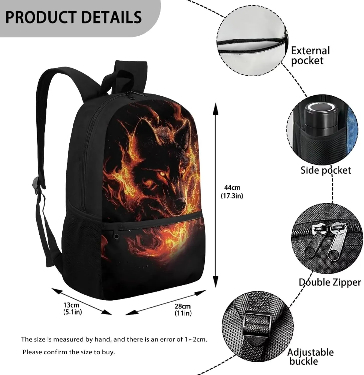 School Backpack for Teens Boys Wolf Classic Backpacks for High School Fire Shoulder Bag with Adjustable Strap School Bag for Women Kids Travel