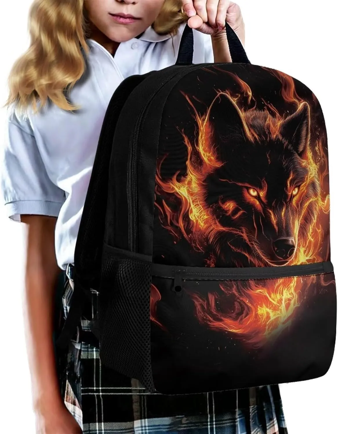 School Backpack for Teens Boys Wolf Classic Backpacks for High School Fire Shoulder Bag with Adjustable Strap School Bag for Women Kids Travel