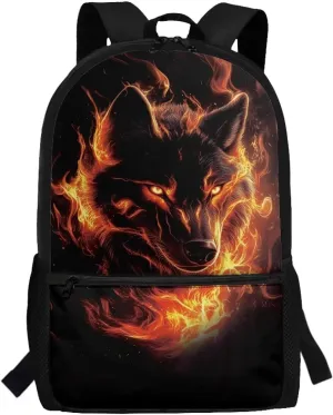 School Backpack for Teens Boys Wolf Classic Backpacks for High School Fire Shoulder Bag with Adjustable Strap School Bag for Women Kids Travel