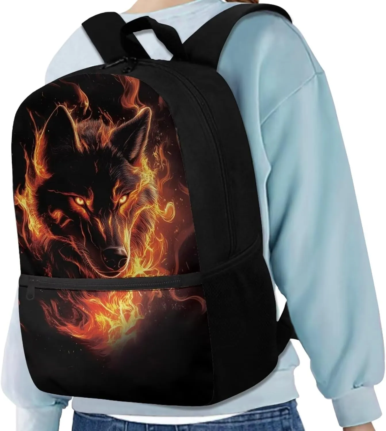 School Backpack for Teens Boys Wolf Classic Backpacks for High School Fire Shoulder Bag with Adjustable Strap School Bag for Women Kids Travel