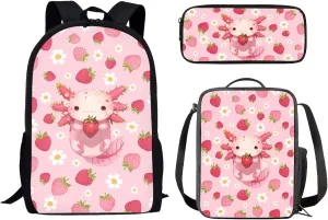 School Backpack Set for Girls Boys, 3Pcs Kids Travel Backpack Bookbag Lunch Box Pencil Pouch Pen Case
