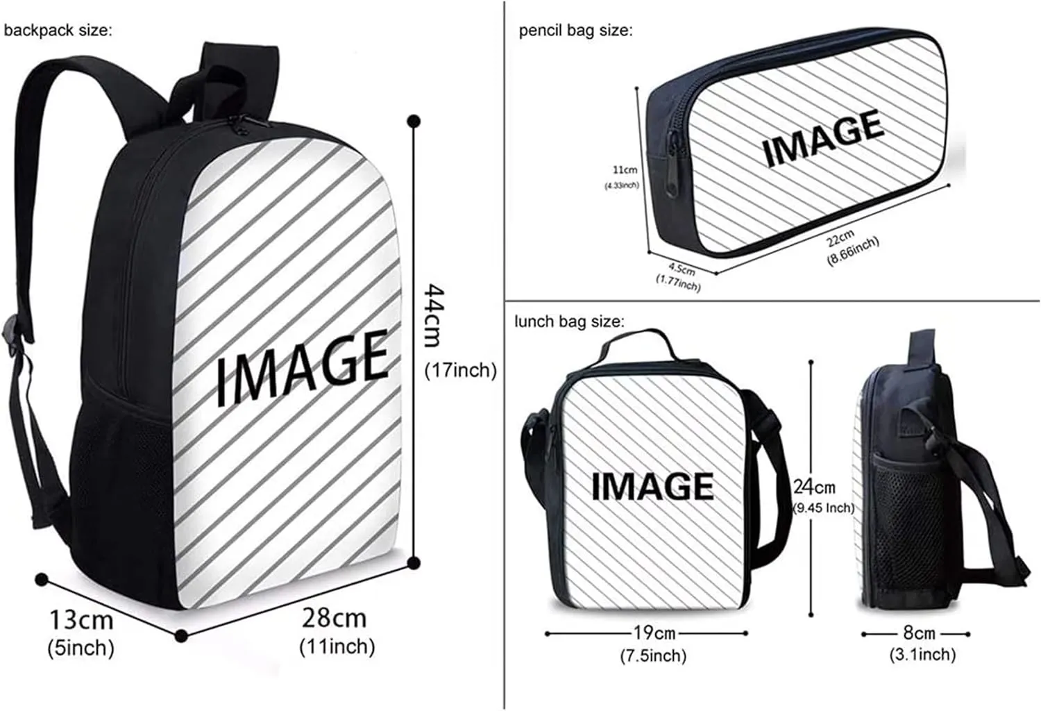 School Backpack Set for Girls Boys, 3Pcs Kids Travel Backpack Bookbag Lunch Box Pencil Pouch Pen Case