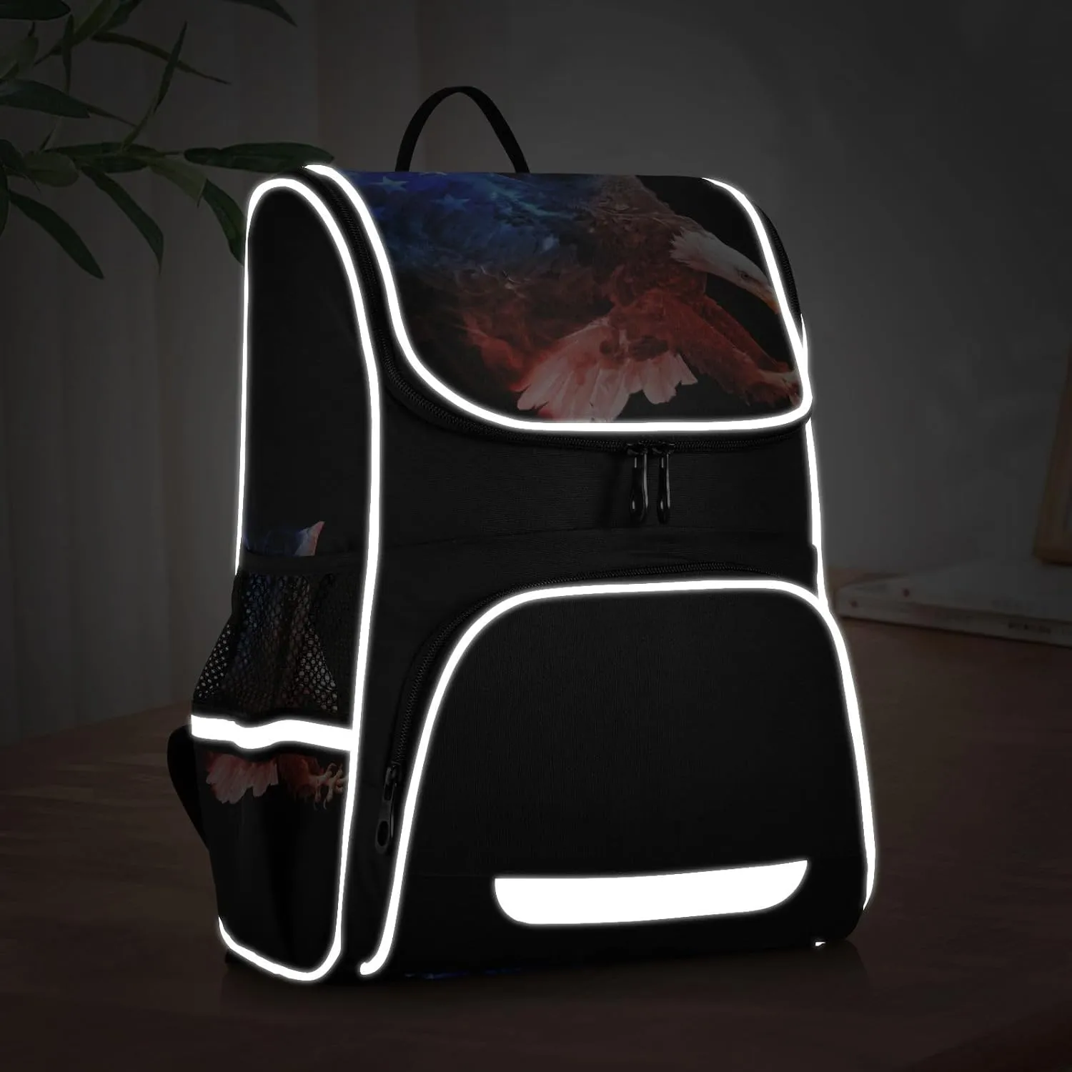 School Backpack with Chest Strap, American Flag Bald Eagle Laptop Backpack, Travel Hiking Backpack for Boys Girls, Rucksack, Knapsack