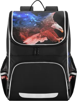 School Backpack with Chest Strap, American Flag Bald Eagle Laptop Backpack, Travel Hiking Backpack for Boys Girls, Rucksack, Knapsack