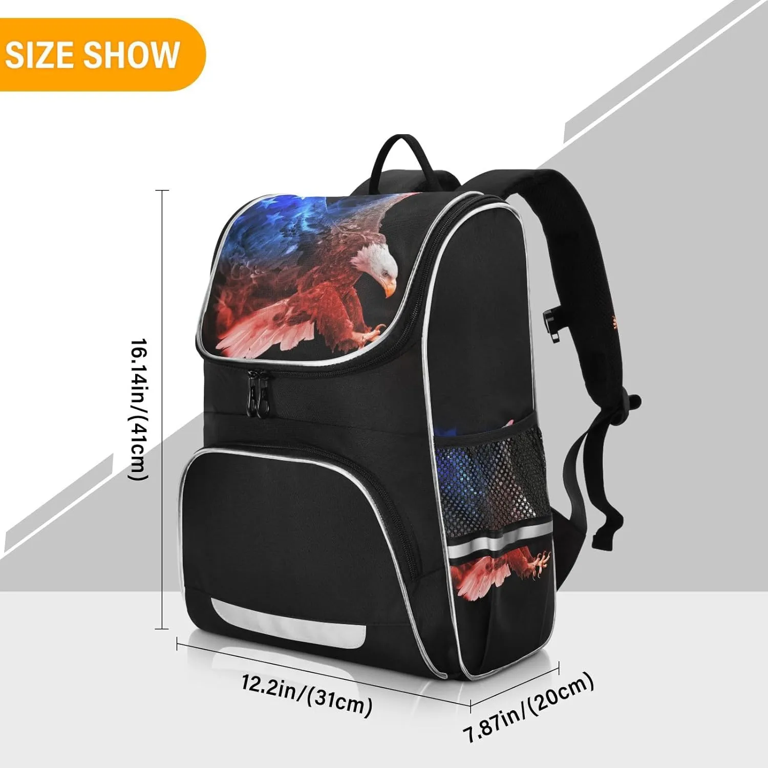 School Backpack with Chest Strap, American Flag Bald Eagle Laptop Backpack, Travel Hiking Backpack for Boys Girls, Rucksack, Knapsack