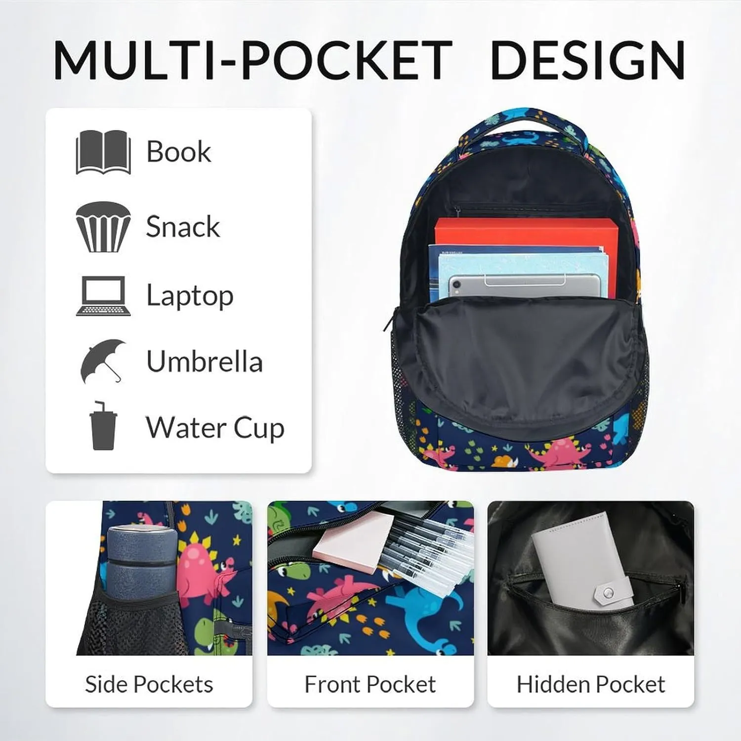 School Bag for Boys - Colorful Durable Aesthetic Kid Backpack - 17 Inch Large Capacity Dinosaur Bookbag for School, Travel and Camp