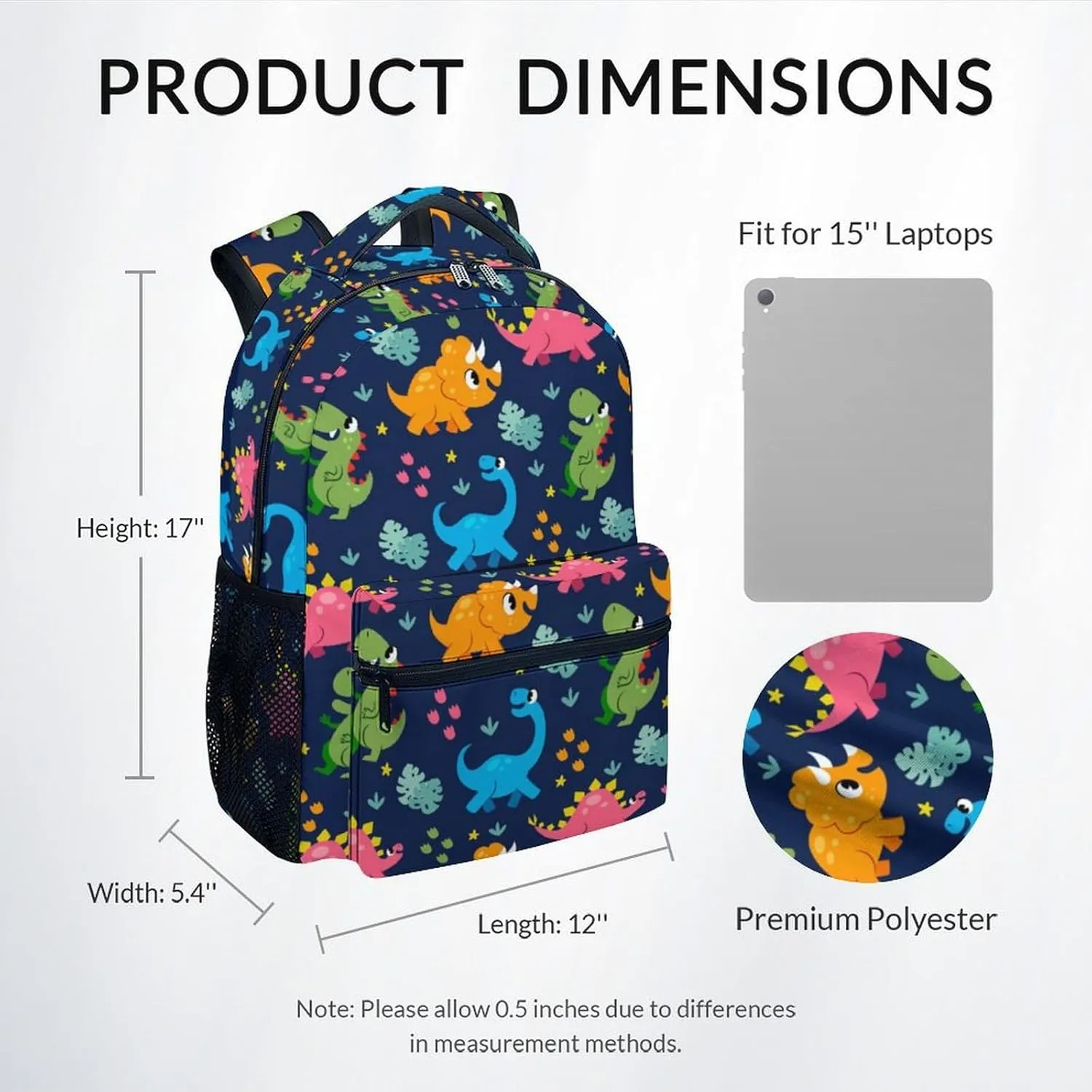 School Bag for Boys - Colorful Durable Aesthetic Kid Backpack - 17 Inch Large Capacity Dinosaur Bookbag for School, Travel and Camp