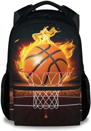 School Bag for Boys Girls, 17 Inch Basketball Backpacks for Kids, Cool Sports Theme Bookbag for Primary Middle School, Lightweight School Backpack with Adjustable Straps