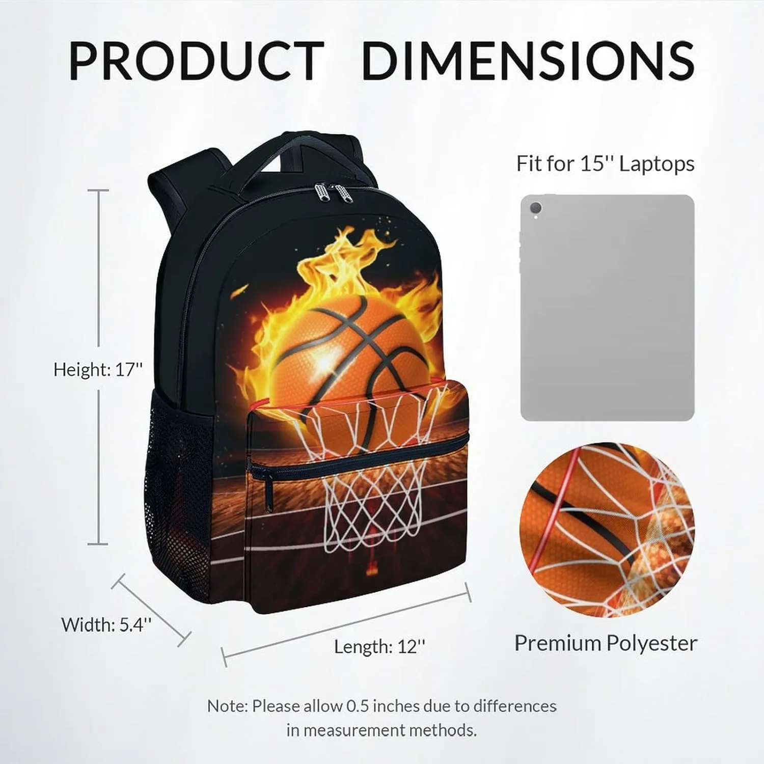 School Bag for Boys Girls, 17 Inch Basketball Backpacks for Kids, Cool Sports Theme Bookbag for Primary Middle School, Lightweight School Backpack with Adjustable Straps