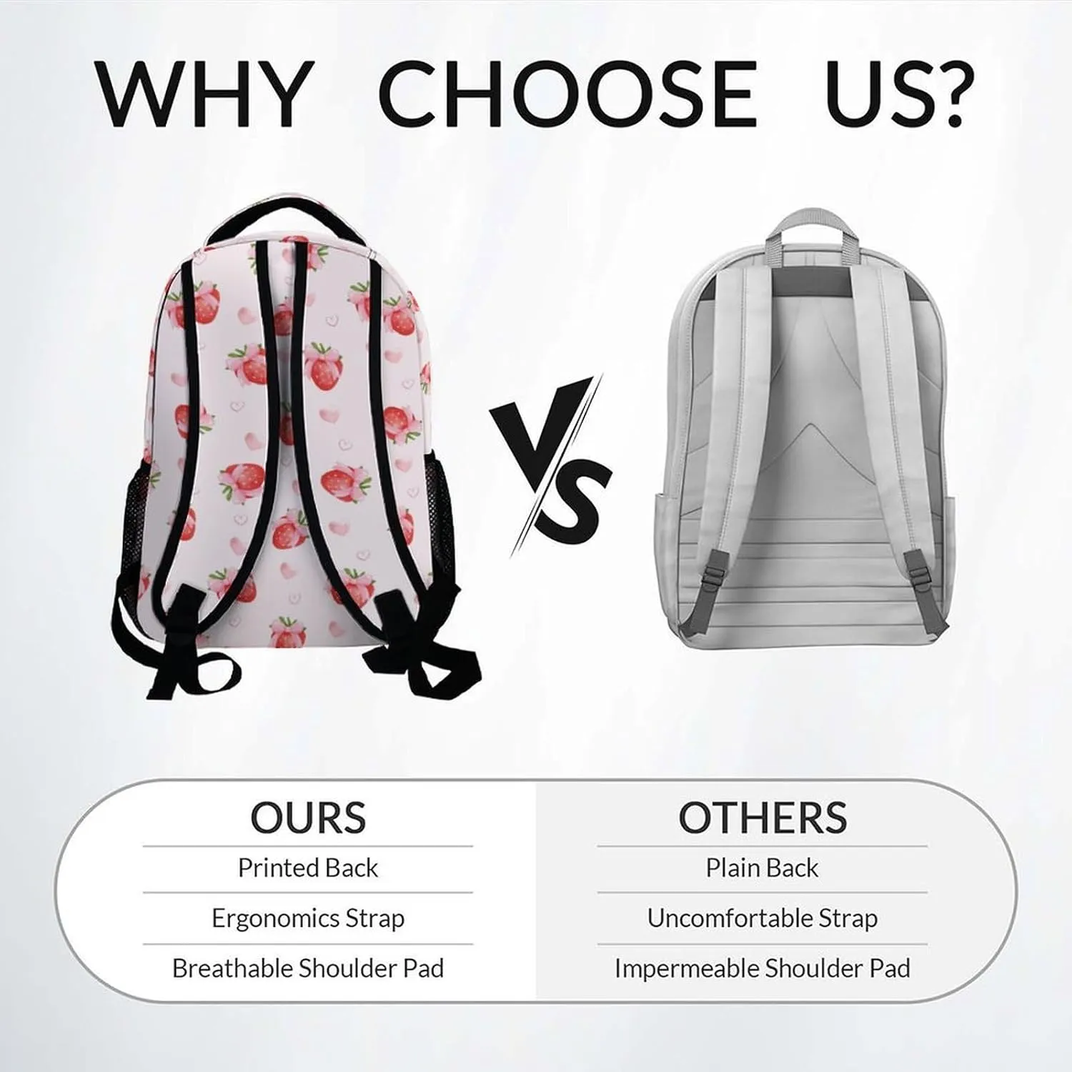 School Bag for Girls - Pink Durable Aesthetic Kid Backpack - 17 Inch Large Capacity Strawberry Bookbag for School, Travel and Camp