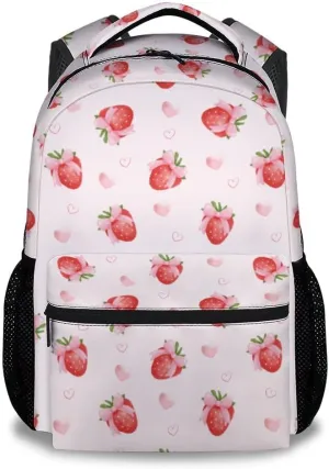School Bag for Girls - Pink Durable Aesthetic Kid Backpack - 17 Inch Large Capacity Strawberry Bookbag for School, Travel and Camp