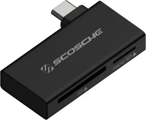 Scosche MCRA2 Dual Slot Memory Card Adapter for SD/Micro SD, SDHC, SDXC and RS-MMC Cards, 2-in-1 High Speed USB-C Card Reader for iPhone 16, Android, iPad, MacBook, Dash Camera, Computer and More