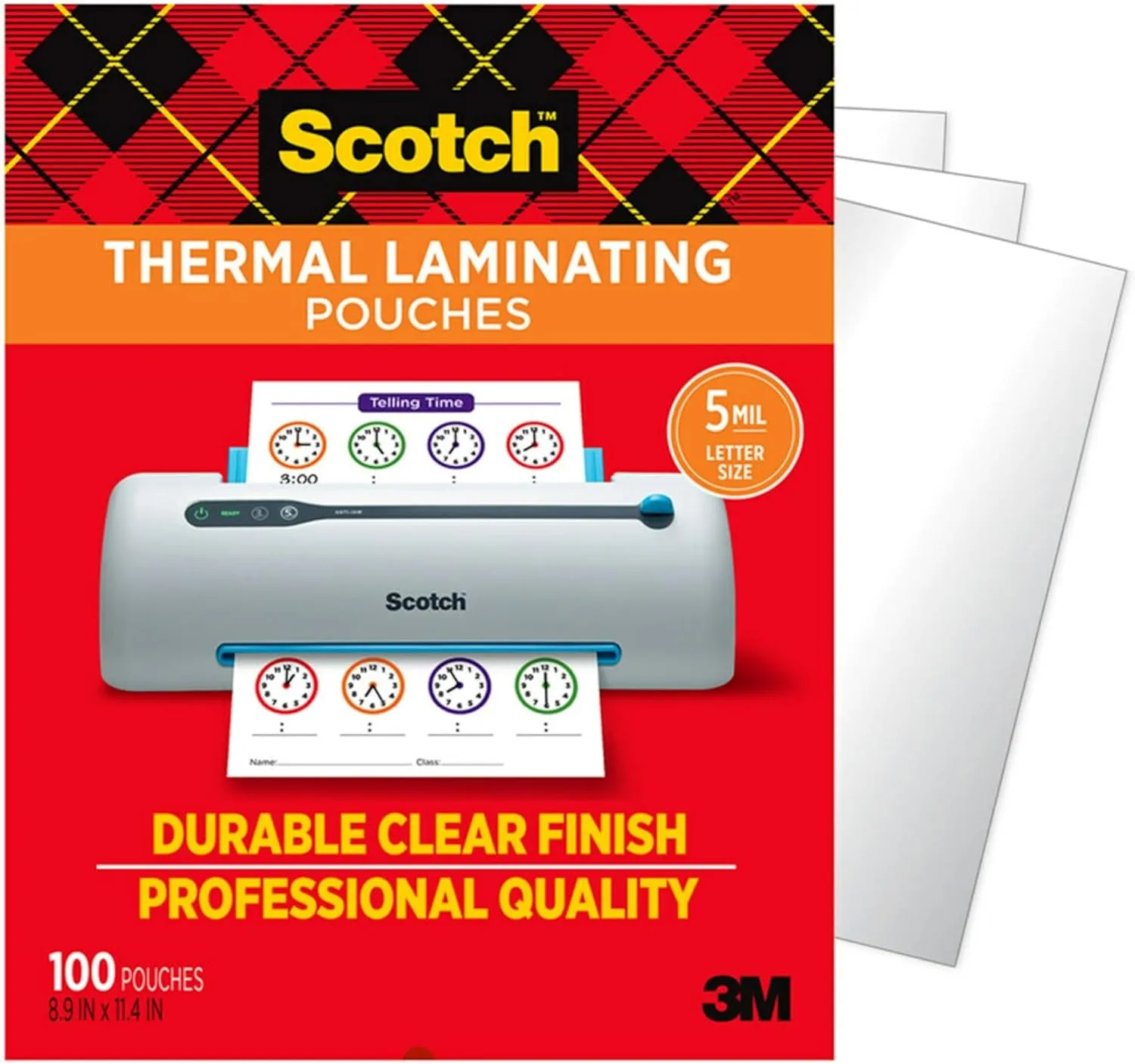 Scotch Thermal Laminating Pouches, 100 Count, Clear, 5 mil., Laminate Business Cards, Banners and Essays, Ideal Office or School Supplies, Fits Letter Sized Paper (8.9 in. × 11.4 in.)
