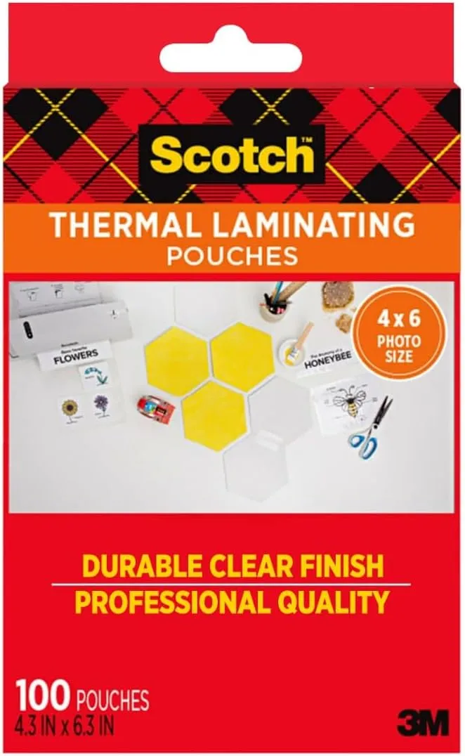 Scotch Thermal Laminating Pouches, 5 Mil Thick for Extra Protection, 4.3 Inches x 6.3 Inches, 100 Pouches (TP5900-100)