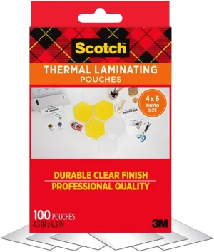 Scotch Thermal Laminating Pouches, 5 Mil Thick for Extra Protection, 4.3 Inches x 6.3 Inches, 100 Pouches (TP5900-100)