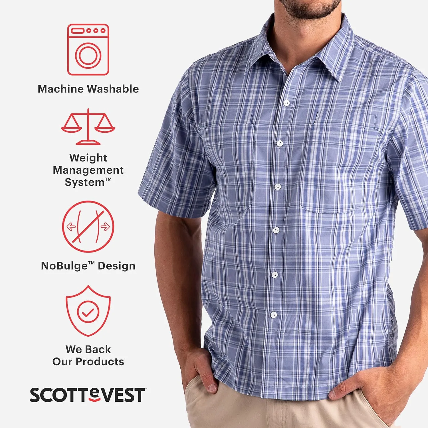 SCOTTeVEST Docksider Shirt for Men - 7 Hidden Pockets - Lightweight Casual Button Down T-Shirt for Travel & More
