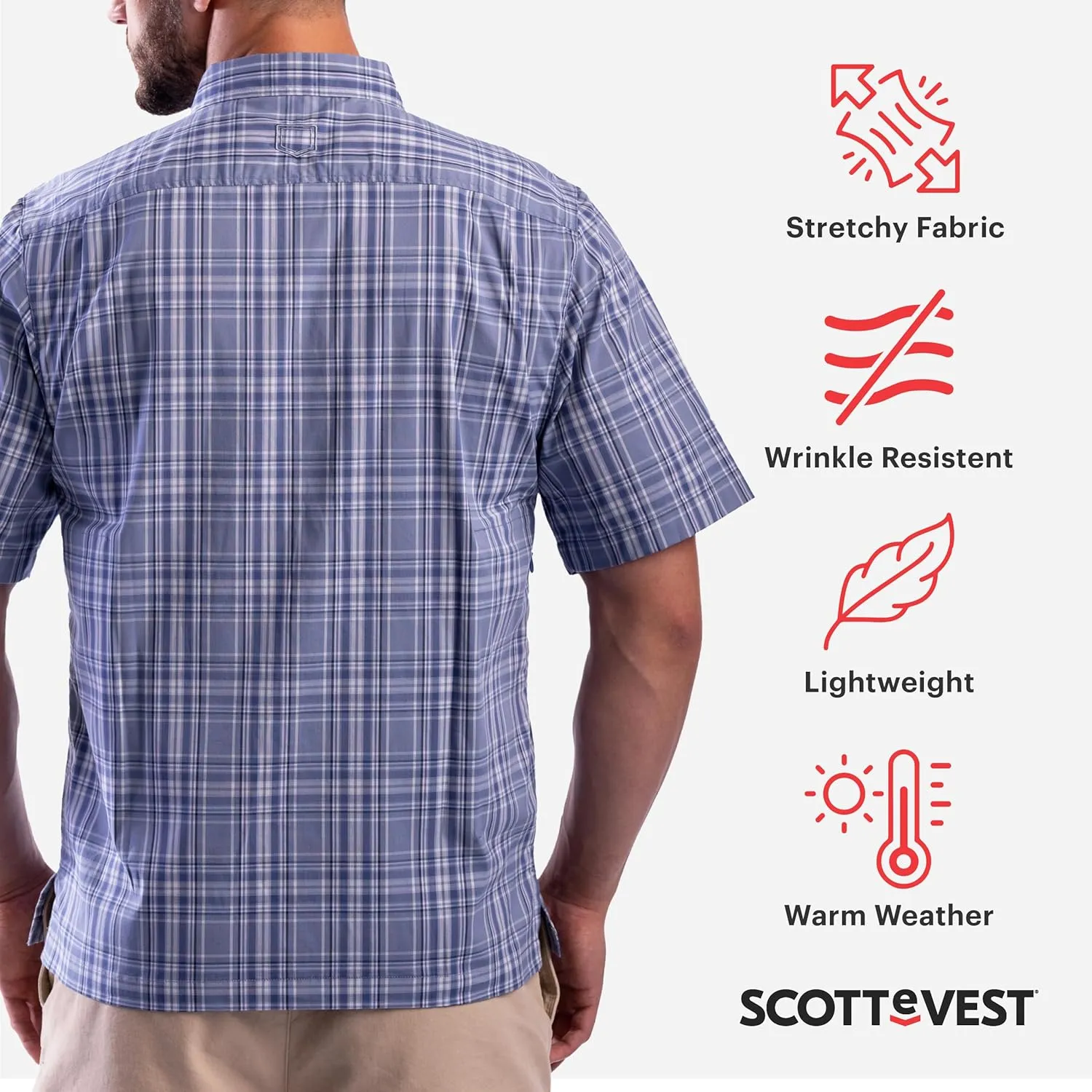 SCOTTeVEST Docksider Shirt for Men - 7 Hidden Pockets - Lightweight Casual Button Down T-Shirt for Travel & More