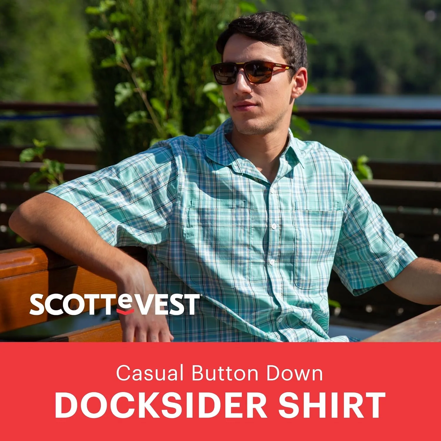 SCOTTeVEST Docksider Shirt for Men - 7 Hidden Pockets - Lightweight Casual Button Down T-Shirt for Travel & More