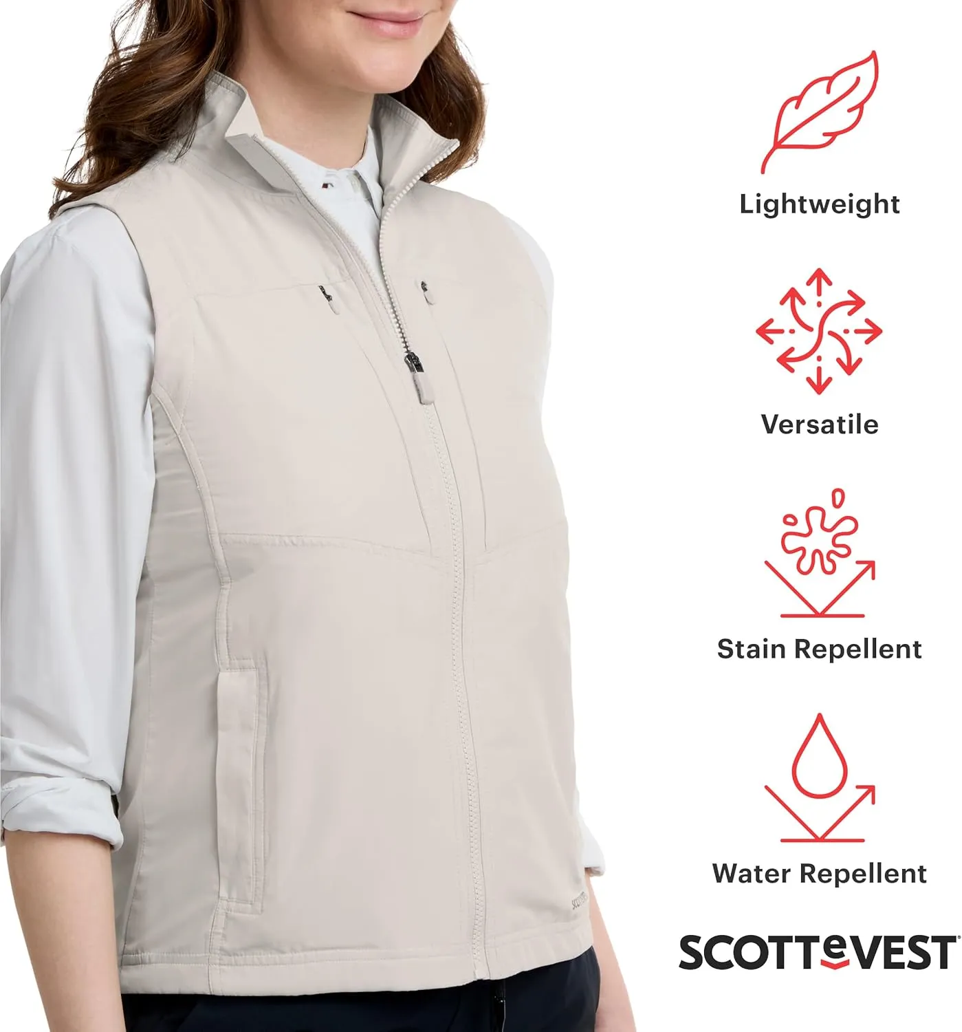SCOTTeVEST LightEST Vest for Women - 16 Hidden Pockets - Lightweight Water Repellent for Travel & More