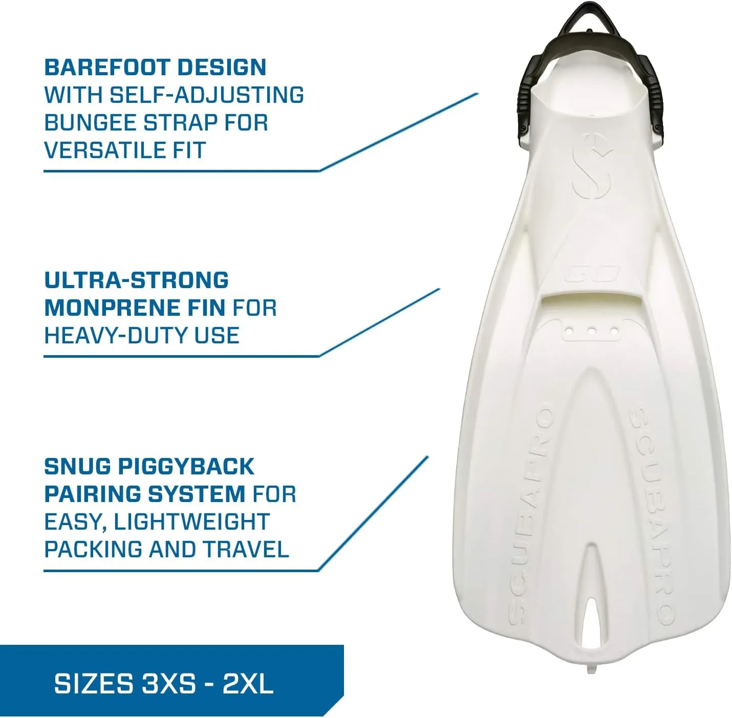 SCUBAPRO GO Travel Scuba Diving Fin for Snorkeling and Swimming, Open Heel Strap