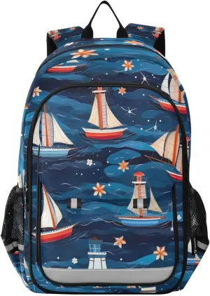 Sea Sailboats Blue Bookbag for Kids, Kids Laptop Backpack, Girls Big Backpack