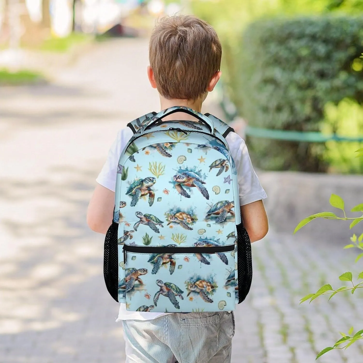 Sea Turtle Backpack for Girls - 16 Inch Blue Backpacks for School - Cute Lightweight Bookbag for Kids