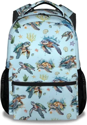 Sea Turtle Backpack for Girls - 16 Inch Blue Backpacks for School - Cute Lightweight Bookbag for Kids