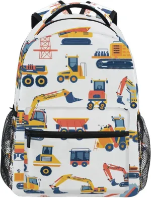 Seamless Vehicles Machinery School backpack for Boys Girls, Elementary School Bookbag Travel Bag Laptop Daypack with Name Tag