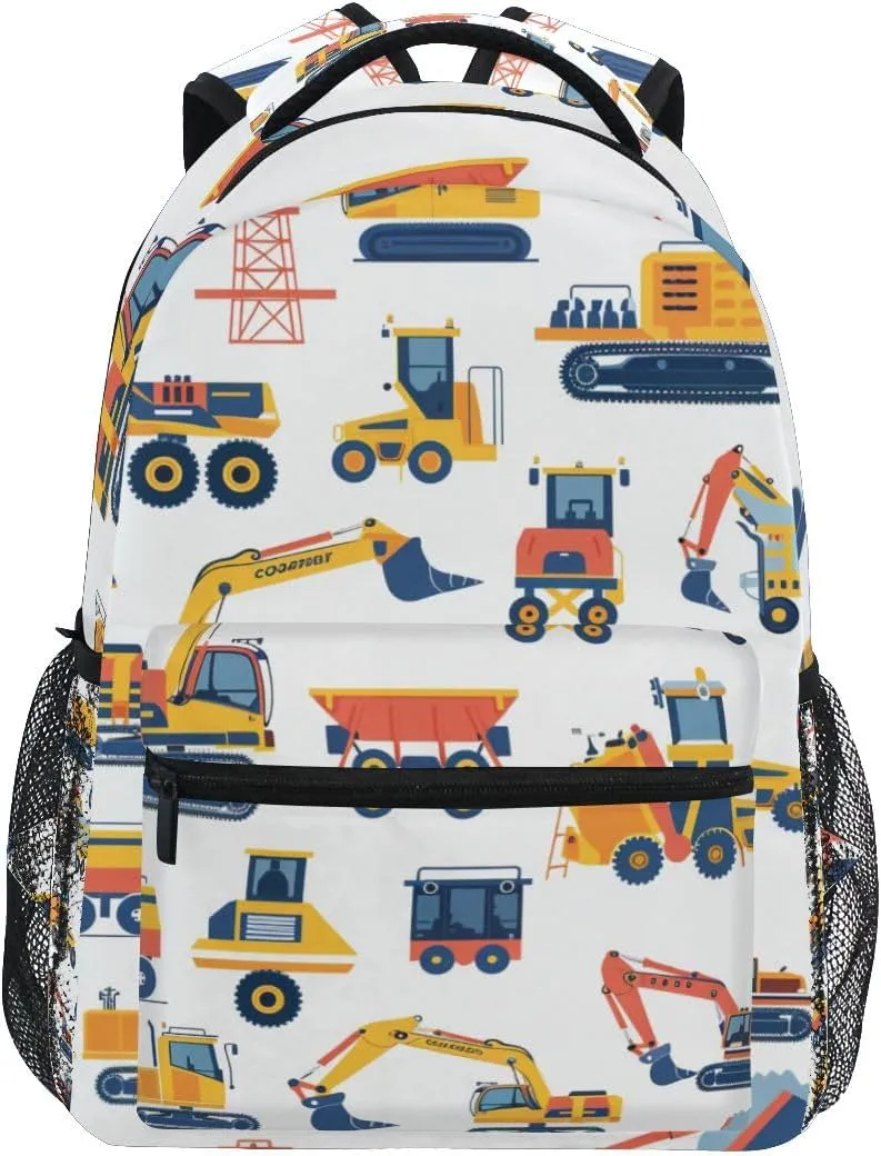 Seamless Vehicles Machinery School backpack for Boys Girls, Elementary School Bookbag Travel Bag Laptop Daypack with Name Tag