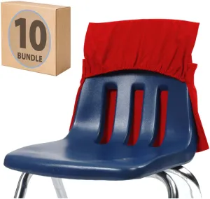 Seat Sack Elastic Chair Storage Pocket - 12-17 Inches, Pack of 10 RED - Stretch for Multiple Size Chairs - Perfect Organizer for Classroom Chairs, Durable and Spacious Storage and Organization