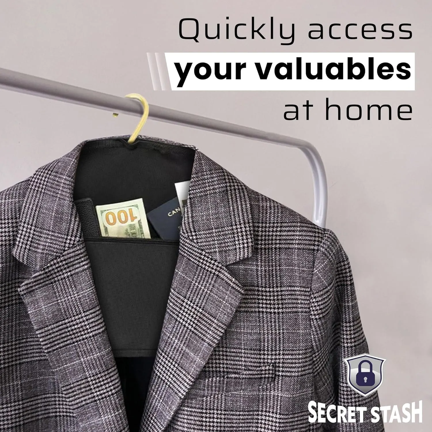 Secret Stash Coat Hanger Safe - Hanger Diversion Safe with Hidden Pocket for Cash Credit Cards & Valuables | Fits Hanging Clothes Secret Safe Home and Travel Money Hide Bag Hiding Documents (2)