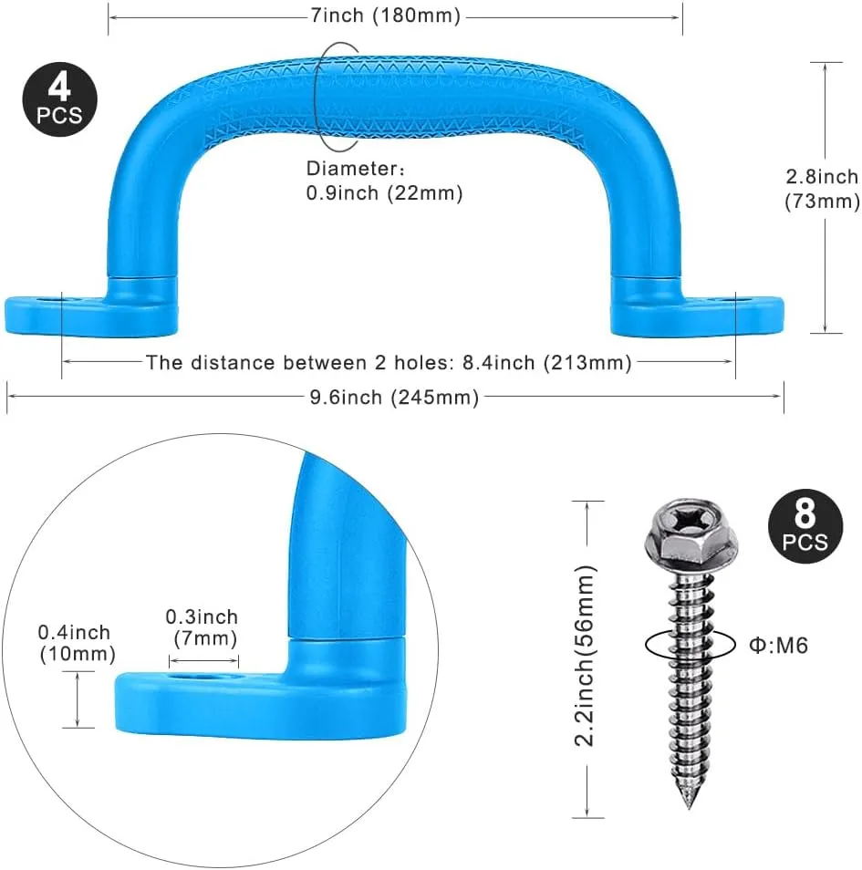 SELEWARE Blue Non-Slip Plastic Kids Playground Grab Handles, Durable Indoor Outdoor Playset Handles for Playhouse, Treehouse, Climbing Frame, Jungle Gym, Swing Set, 4 Pack