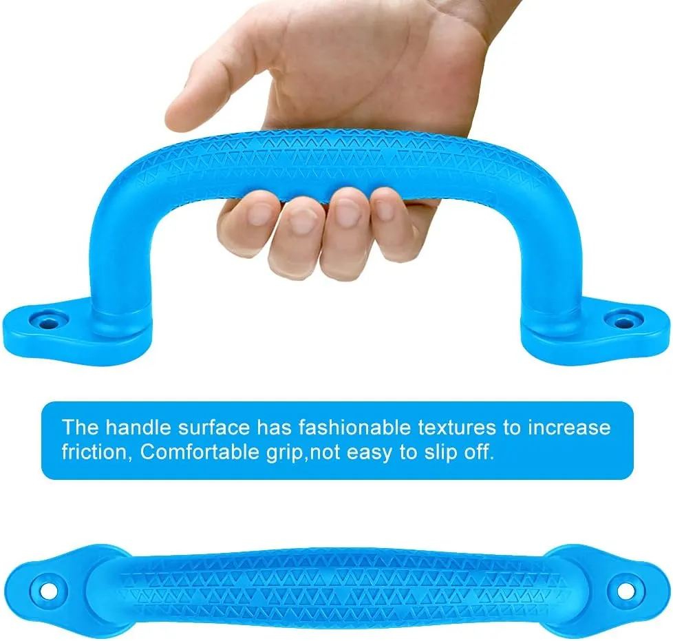 SELEWARE Blue Non-Slip Plastic Kids Playground Grab Handles, Durable Indoor Outdoor Playset Handles for Playhouse, Treehouse, Climbing Frame, Jungle Gym, Swing Set, 4 Pack