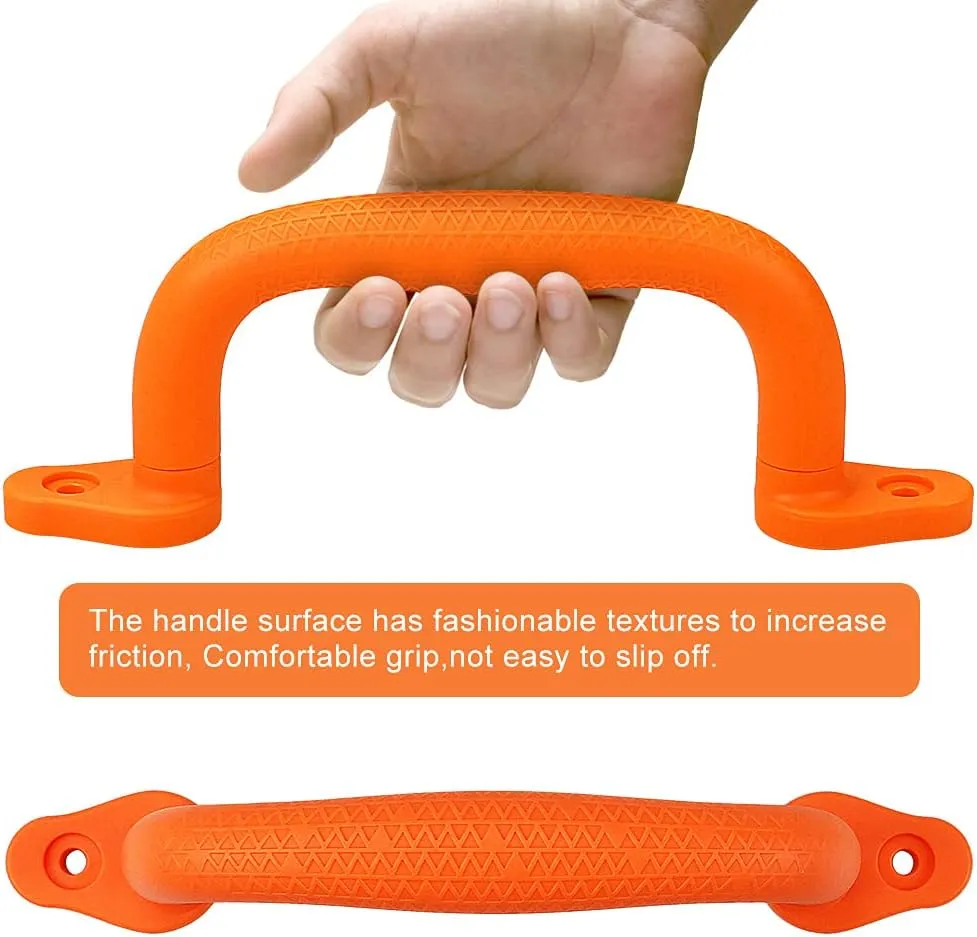 SELEWARE Orange Playground Safety Handles, Non-Slip Plastic Kids Playground Grab Handles, Durable Indoor Outdoor Playset Handles for Playhouse, Treehouse, Climbing Frame, Jungle Gym, Swing Set, 4 Pack