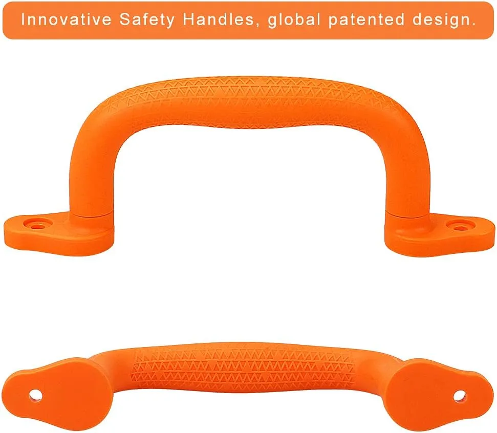 SELEWARE Orange Playground Safety Handles, Non-Slip Plastic Kids Playground Grab Handles, Durable Indoor Outdoor Playset Handles for Playhouse, Treehouse, Climbing Frame, Jungle Gym, Swing Set, 4 Pack
