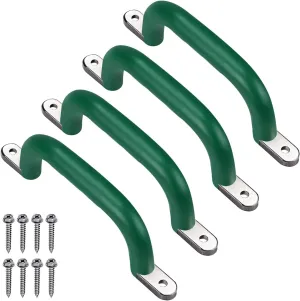 SELEWARE Set of 4 Safety Playground Handles, Metal Grab Bars with Finger Indentations for Kids Swing Set, Playset, Climbing Frame, Play House Handles, 400lbs Capacity, Green
