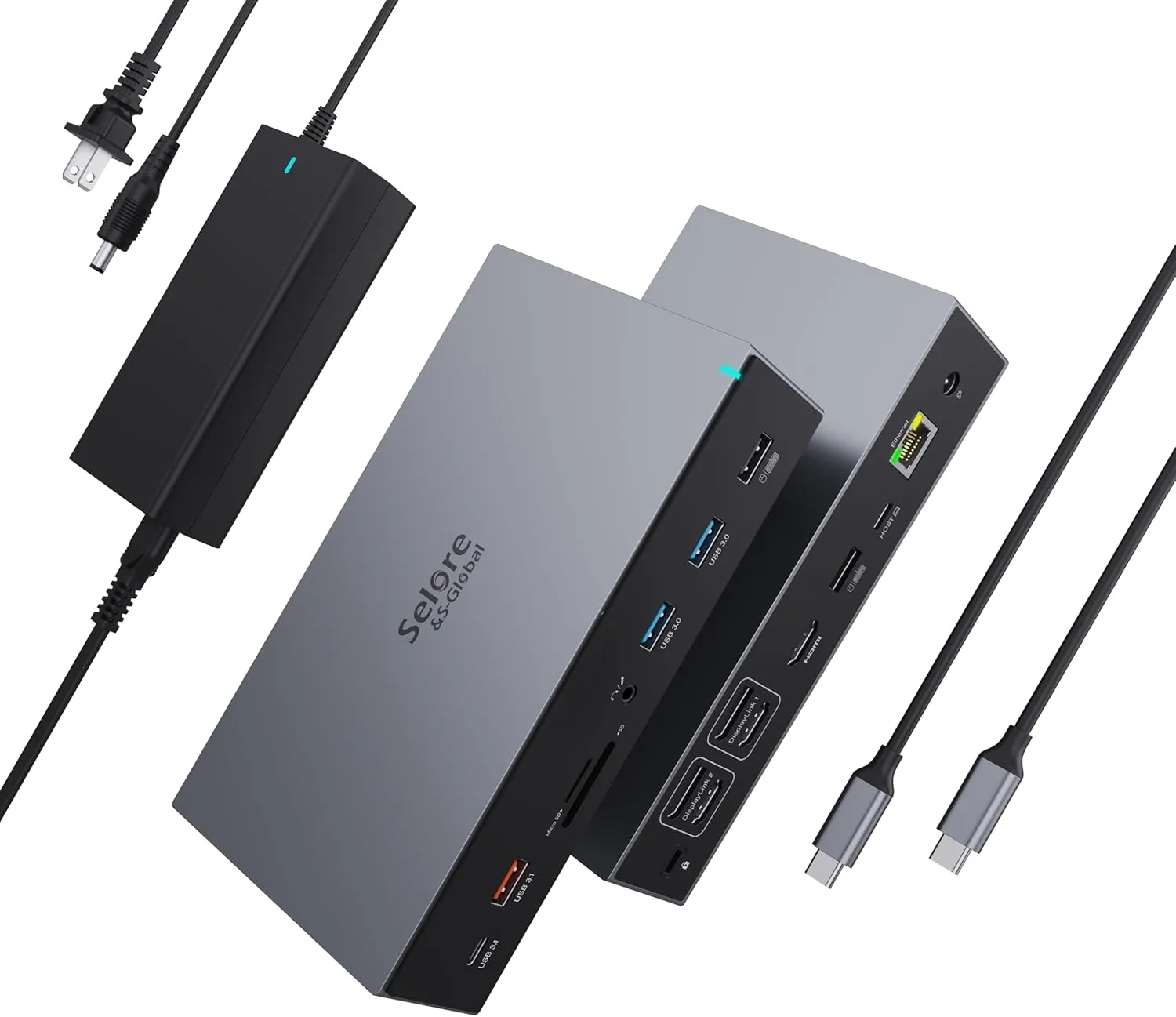 Selore&S-Global Displaylink Docking Station 3 Monitors for MacBook M1/M2/M3/Windows, Dual Triple Display Link USB C Dock with 3 HDMI, 2 DP, DC Power, USB A&C, Ethernet，DC Power for Dell/HP/Lenovo