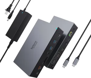Selore&S-Global Displaylink Docking Station 3 Monitors for MacBook M1/M2/M3/Windows, Dual Triple Display Link USB C Dock with 3 HDMI, 2 DP, DC Power, USB A&C, Ethernet，DC Power for Dell/HP/Lenovo