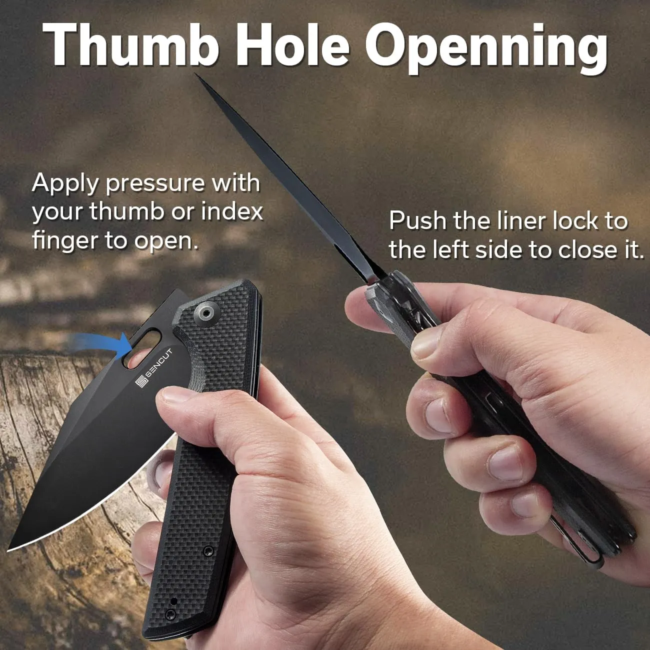 SENCUT GlideStrike Pocket Knife for EDC, Folding knife with Thumb Hole Openning, Textural Coarse G10 Handle with Deep Pocket Clip, Ideal Gift for Men Women S23018-1 (Double Black)