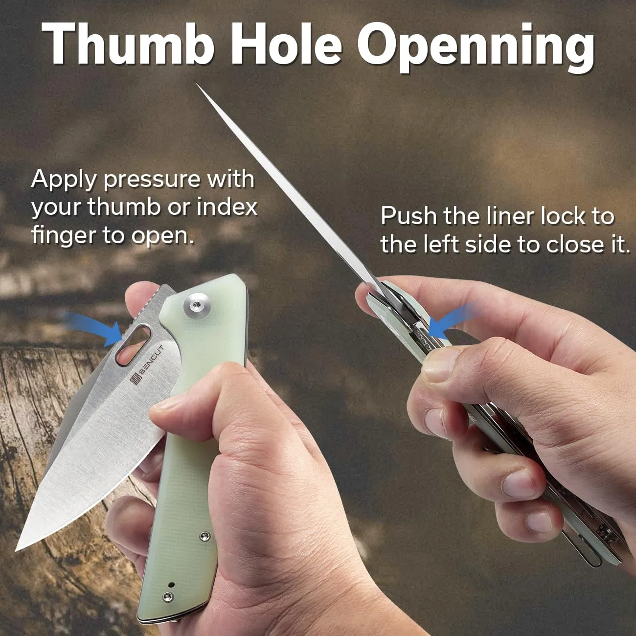 SENCUT GlideStrike Pocket Knife for EDC, Folding knife with Thumb Hole Openning, Textural Coarse G10 Handle with Deep Pocket Clip, Ideal Gift for Men Women S23018-2 (Natural)