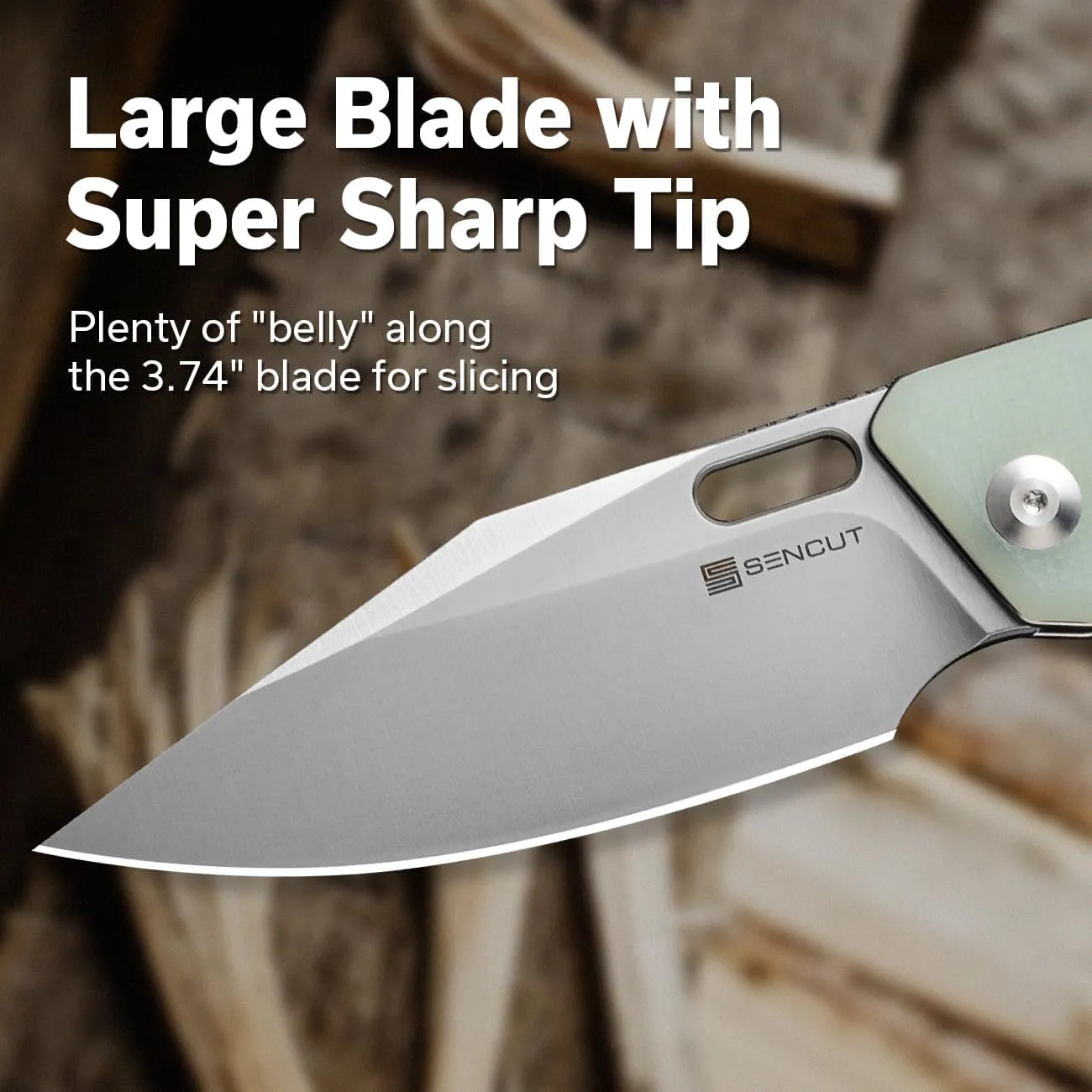 SENCUT GlideStrike Pocket Knife for EDC, Folding knife with Thumb Hole Openning, Textural Coarse G10 Handle with Deep Pocket Clip, Ideal Gift for Men Women S23018-2 (Natural)