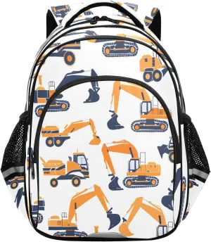 senya Backpack Toddler School Book Bag for Girls Boys Kids Travel Bag Orange Excavating Machinery 8-14 Years Old